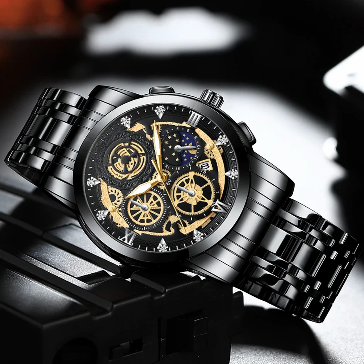 2022 New Premium BINBOND Men's Watch Skeleton Calendar Non-Mechanical Tourbillon Quartz Waterproof Watch