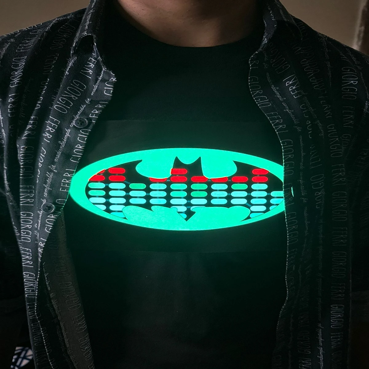 sound activated panel music beat led Tshirt BATMAN