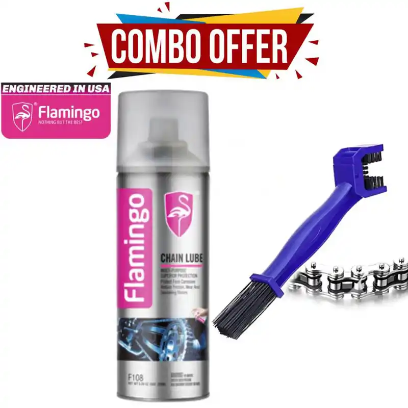 Flamingo Chain Lube 220ml & Chain Clean Brush for Motorbike (Combo Pack – 2pcs)