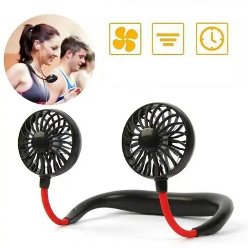 Fan Portable Hanging Neckband Fan USB Rechargeable Double Fans Air Cooler Conditioner Colorful Electric