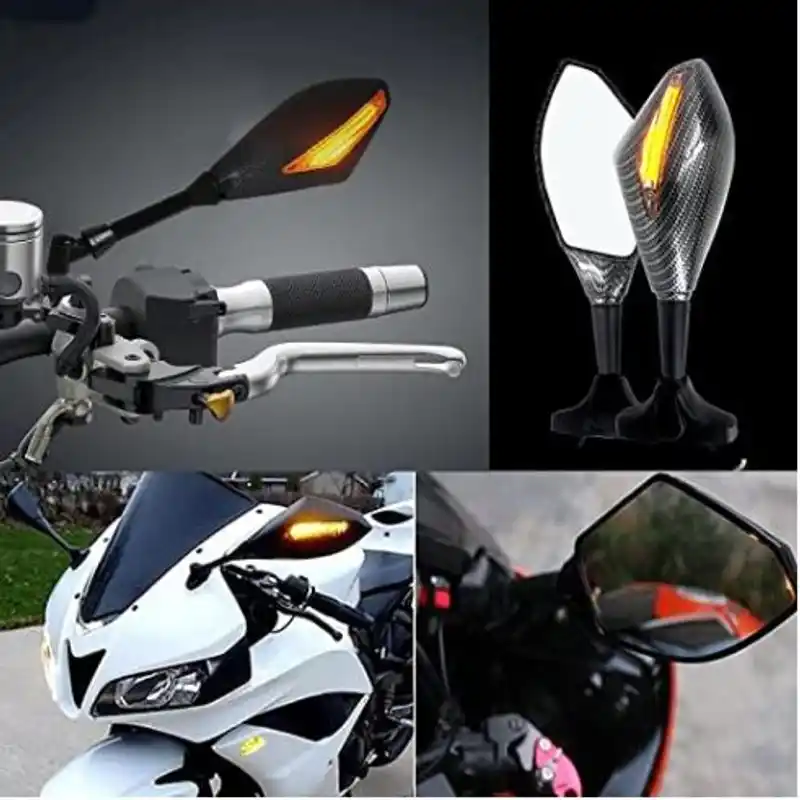 Carbon Looking Glass with Dual Indicator For Universal Motorcycle or Bike pair motorcycle bike