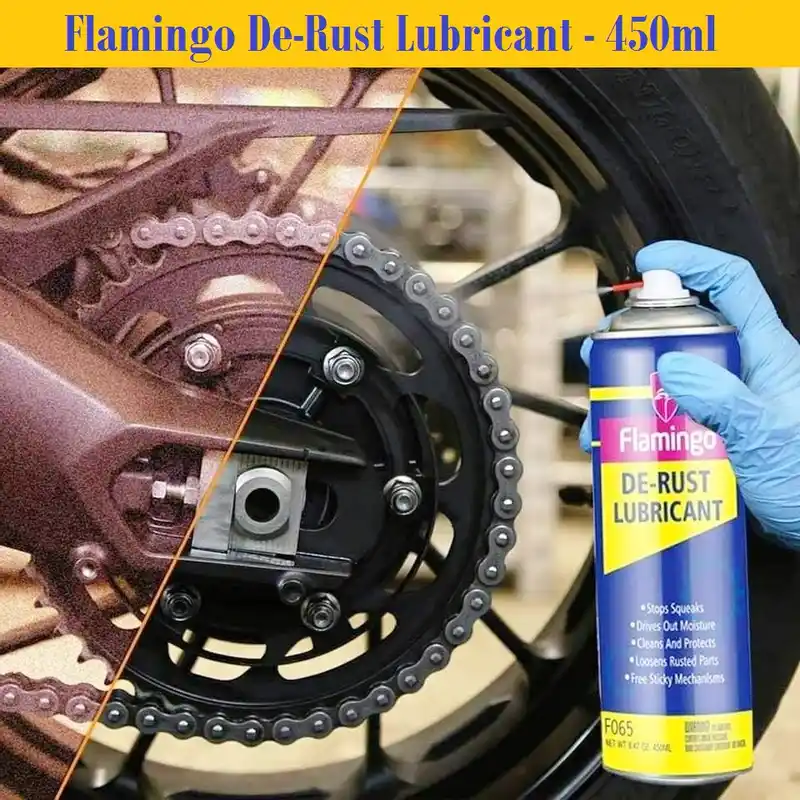 Flamingo De-Rust Lubricant F065 - 450ml, Rust Remover Spray for Iron metal Steel Grinder Machine Bike Motorcycle Car Maintenance Cleaning Anti-rust Lubricant Spray Cleaning