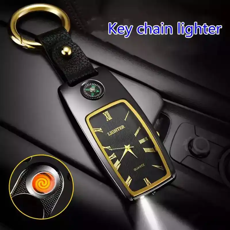 Rechargeable car key chain watch lighter multi-function cigarette lighter with compass