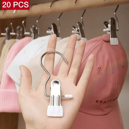 20 PCS Anti-rust Clip Space-saving Clothespin Hat Pants Storage Hanging Travel Hook